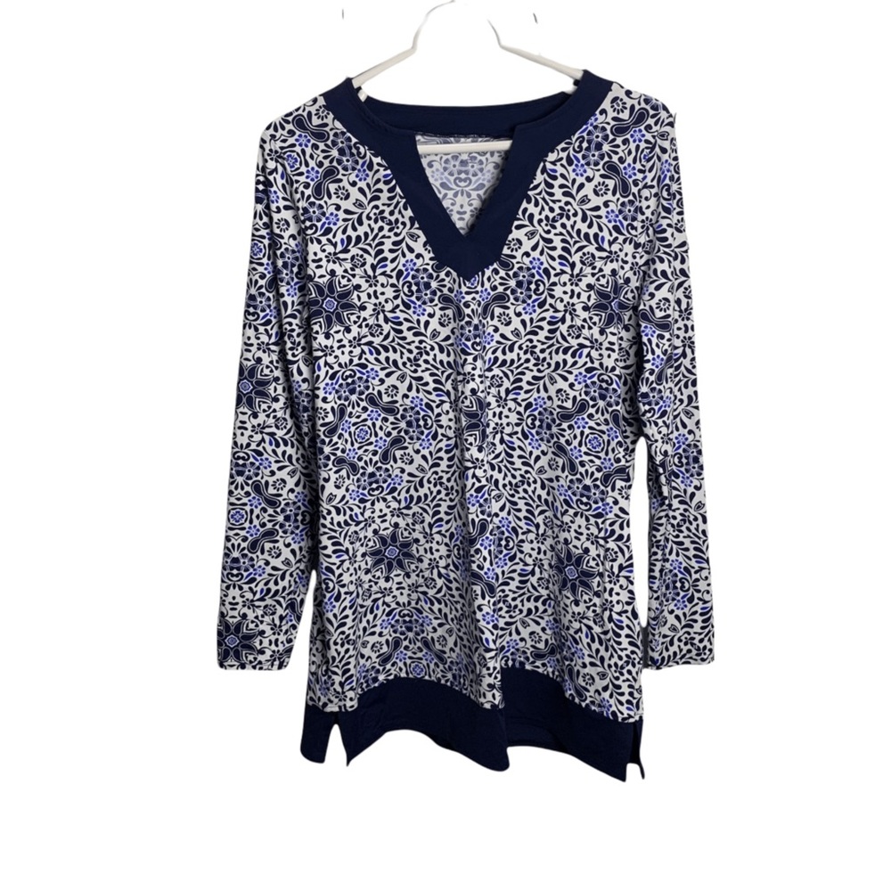 💫3/$20💫 Land’s End Long Sleeve Blouse SZ S blue/white floral pattern shirt